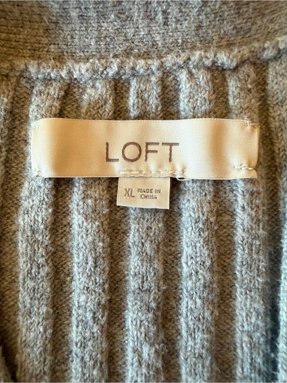 LOFT Heather Gray Ribbed V-Neck Button Cardigan - Picture 2 of 6